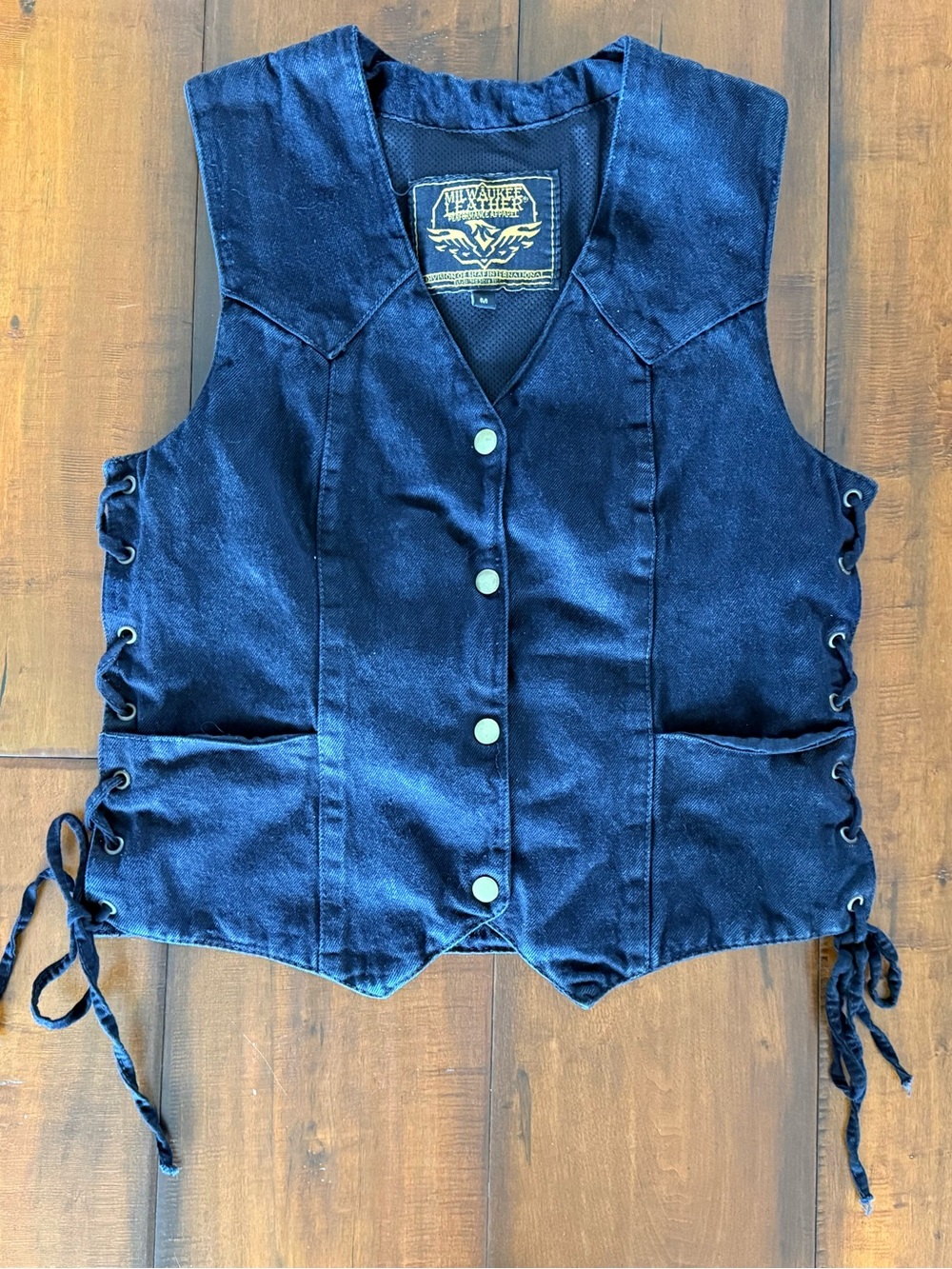 Milwaukee Leather Women's Black Denim Lace-Up Vest